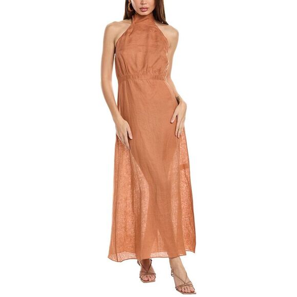 Juan De Dios Womens  Magdalena Linen Halter Dress, Pink - Picture 1 of 3